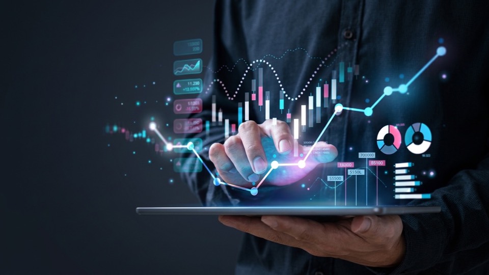 Analytics dashboard with charts on a laptop screen